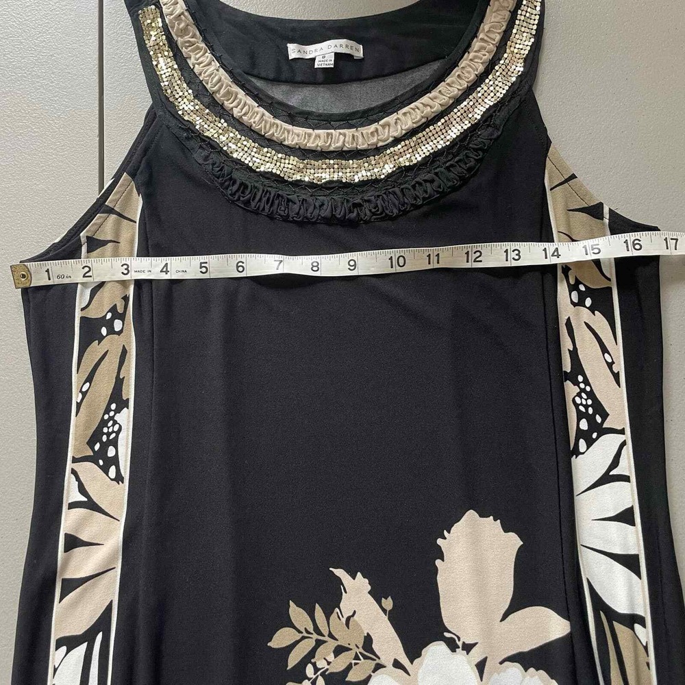 Sandra Darren Black Floral Sheath Dress Gold Sequin Embellished Wedding Guest 8 - Picture 11 of 13